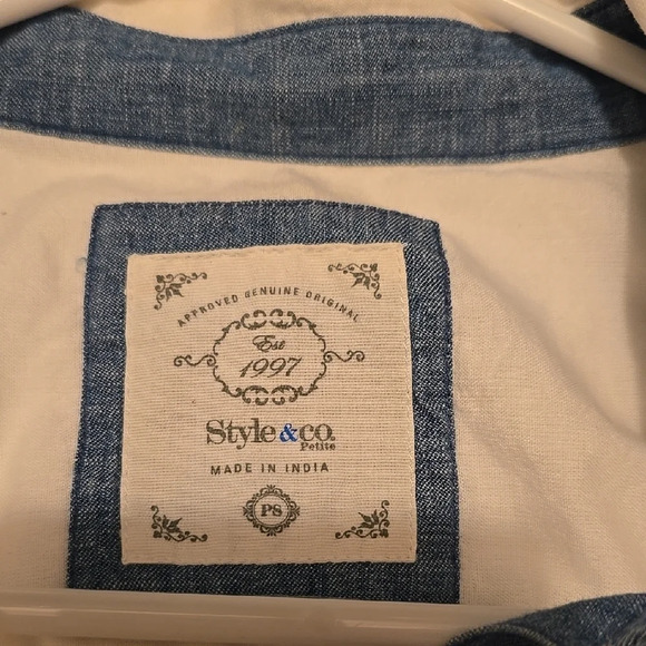 Style & Co White and Blue Button Down Shirt with Rolled Sleeves PS - Picture 2 of 3